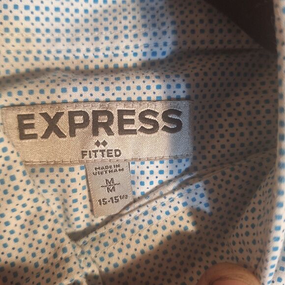 Express Men's Blue/Green Sm Square Pattern Button Down Dress Shirt Size M - Picture 5 of 10